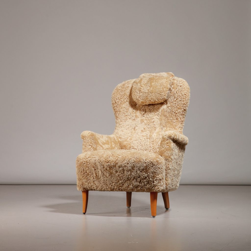 Carl Malmsten 'Farmor' Armchair in Honey Sheepskin, 1950s