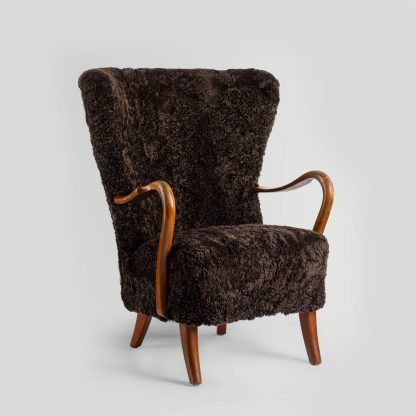 Alfred Christensen Wingback Chair in Sheepskin, 1940s - Image 2