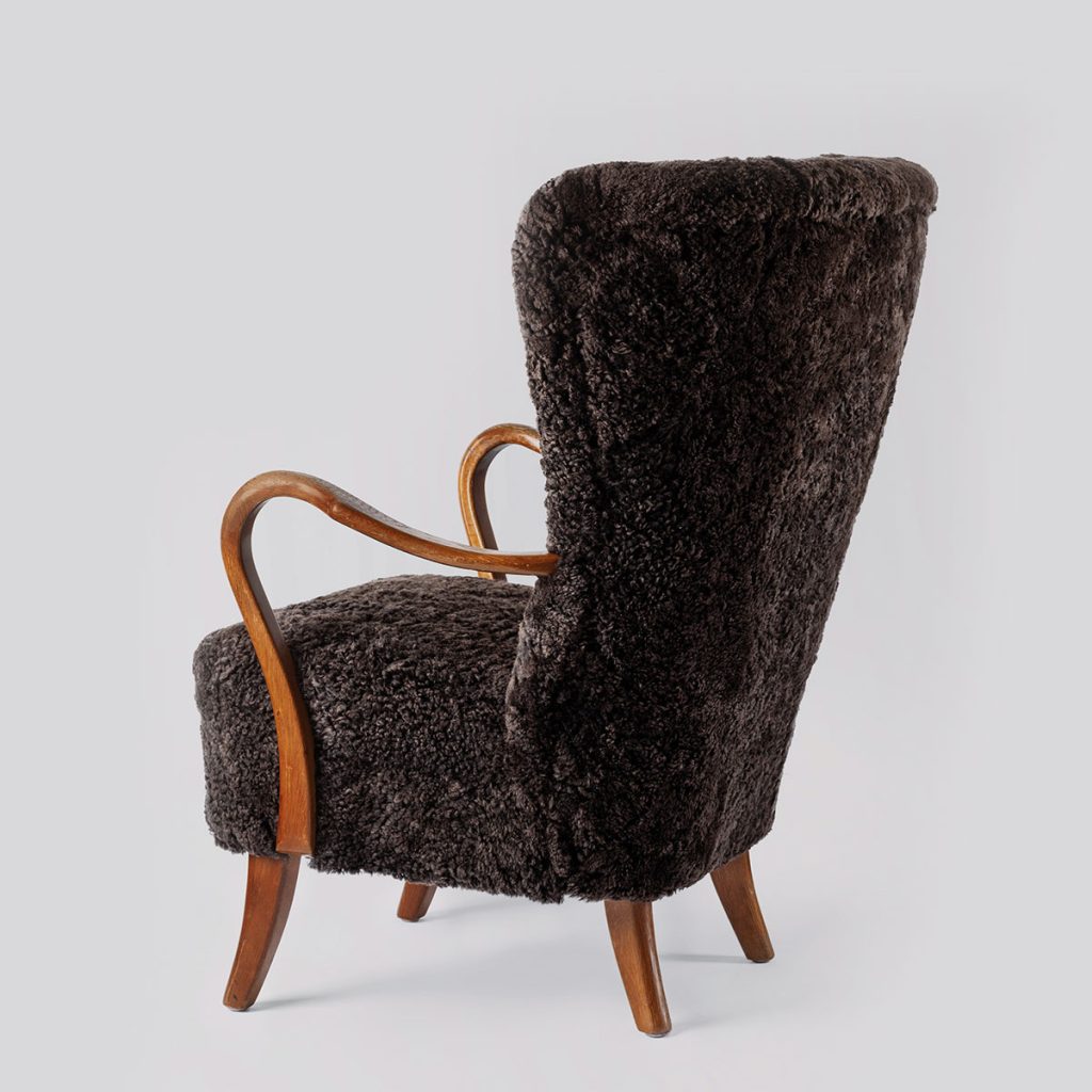 Alfred Christensen Wingback Chair in Sheepskin, 1940s