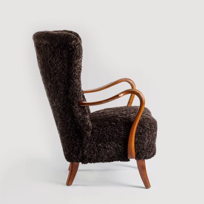 Alfred Christensen Wingback Chair in Sheepskin, 1940s - Image 4