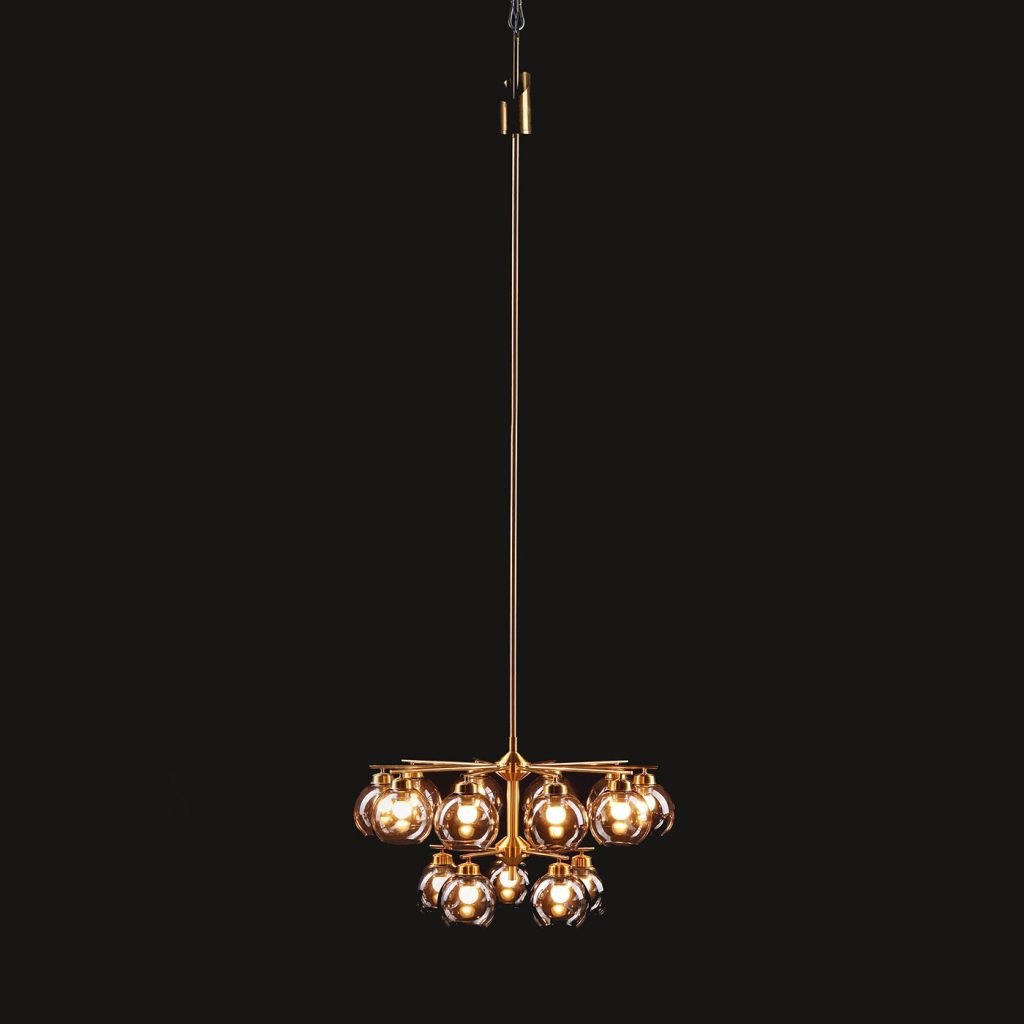 Holger Johansson Large Chandelier in Brass, 1960s