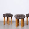 Set of 3 Swedish Modern Stools in Sahara Sheepskin, 1940s - Image 2