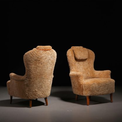 Carl Malmsten 'Farmor' Armchairs in Sheepskin, 1950s - Image 2