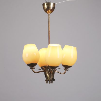 Itsu Oy Ceiling Lamp in Brass and Opaline Glass, 1950s - Image 3