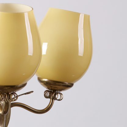 Itsu Oy Ceiling Lamp in Brass and Opaline Glass, 1950s - Image 2