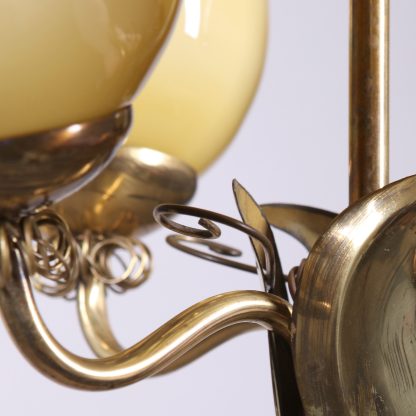 Itsu Oy Ceiling Lamp in Brass and Opaline Glass, 1950s - Image 5