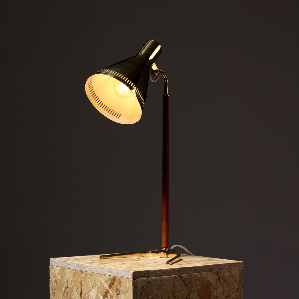 Paavo Tynell '9224' Table Lamp in Brass and Leather, 1950s
