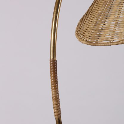 Itsu Oy Organic Floor Lamp in Brass and Cane, 1950s - Image 6