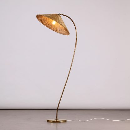 Itsu Oy Organic Floor Lamp in Brass and Cane, 1950s - Image 7