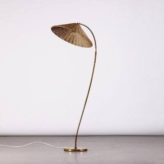 Itsu Oy Organic Floor Lamp in Brass and Cane, 1950s