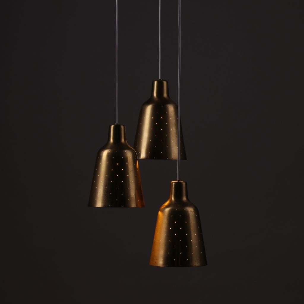 Hans Bergström '40' Ceiling Lamp in Perforated Brass, 1940s